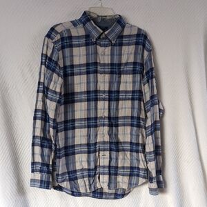 Nautica Men's Blue White Plaid Checkered Shirt Button Down Size L Cotton Flannel